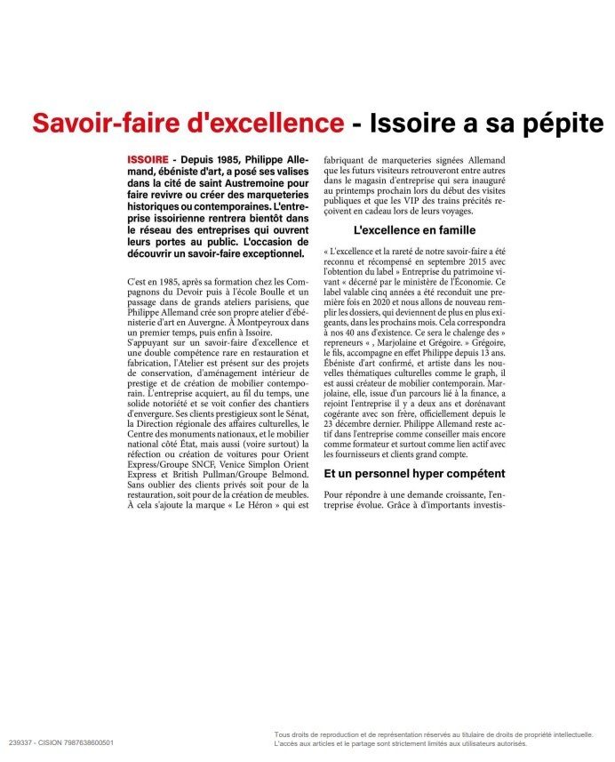 Le Semeur Hebdo – Savoir faire d’excellence – Issoire a sa pépite